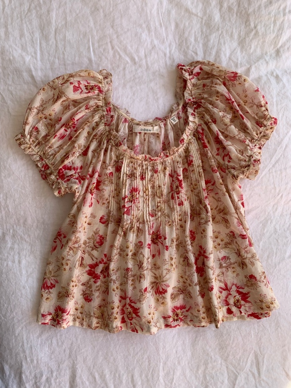 Doen Frederica Cotton Voile Pintuck Ruffle Short Sleeve Top Fleurs De Provence - Picture 6 of 11